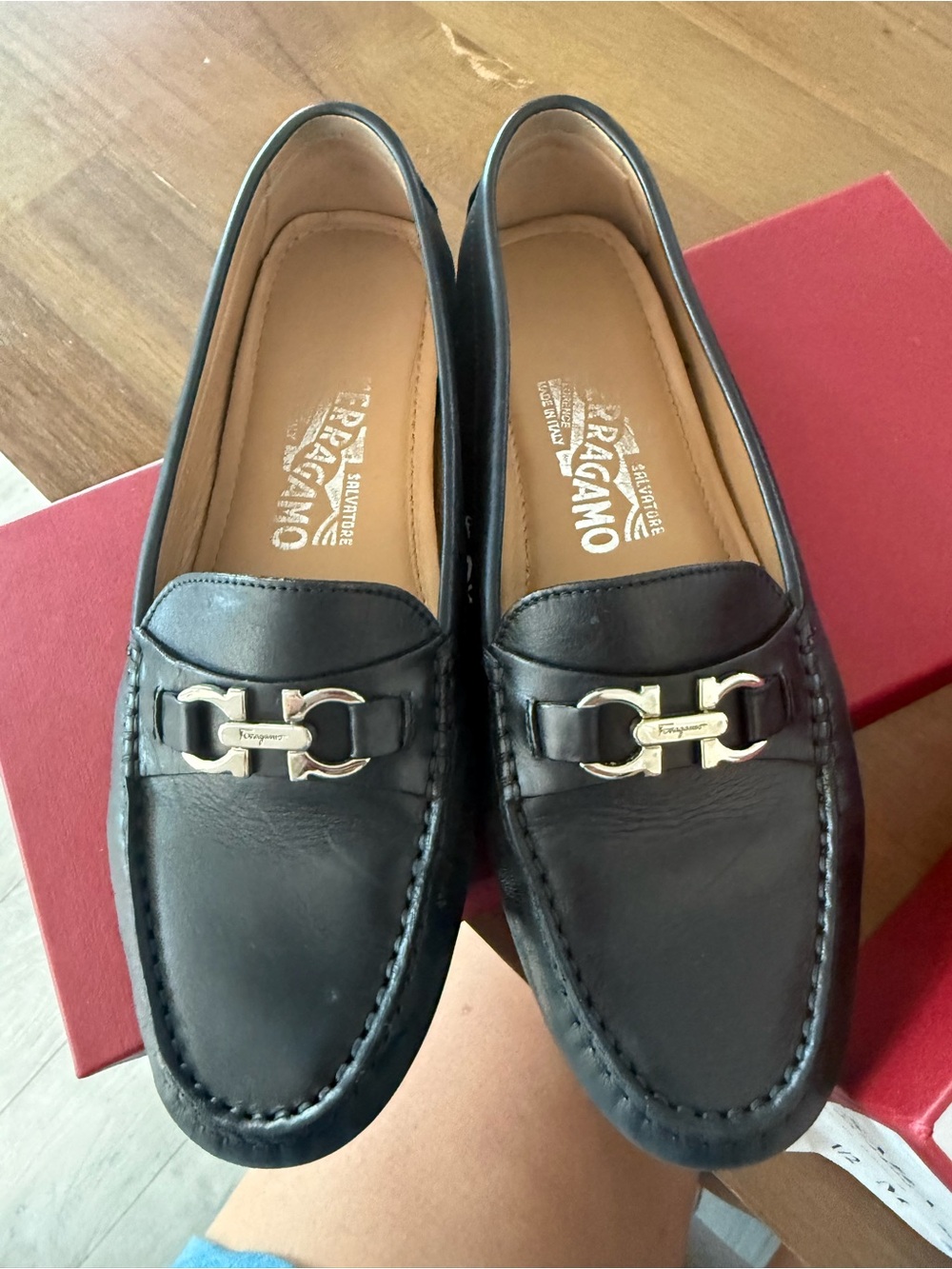 Salvatore Ferragamo Saba Black Leather Loafers with Silver Gancini Hardware - Picture 2 of 5